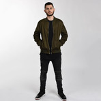 Suede Olive Bomber Jacket (Small)