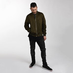 Suede Olive Bomber Jacket (Small)