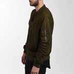 Suede Olive Bomber Jacket (Small)