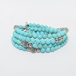 Turquoise + Silver Cubic Zirconia Necklace + Wrap Bracelet