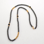 Matte Pyrite + Black Cubic Zirconia Necklace + Wrap Bracelet // Gray