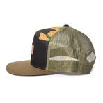 Genuine Leather Patch Trucker Snapback (Camo)