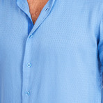 Button-Up Shirt // Blue Knit Fabric (XL)