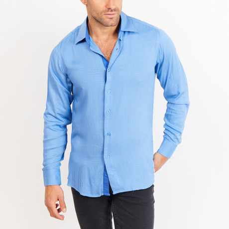 Button-Up Shirt // Blue Knit Fabric (S)
