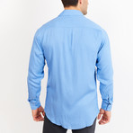 Button-Up Shirt // Blue Knit Fabric (L)