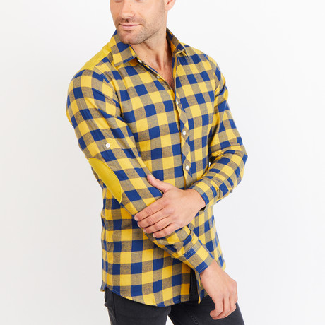Button-Up Shirt // Plaid Check // Yellow + Blue (S)