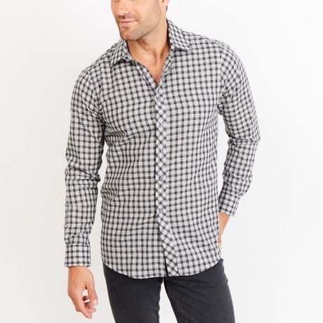Button-Up Shirt // Patterned // Black + Gray (M)