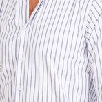 Button-Up Shirt // Blue + White Stripe (L)