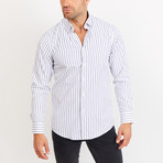 Button-Up Shirt // Blue + White Stripe (L)