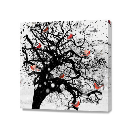 Red Birds In Snow (16"W x 16"H x 1.5"D)