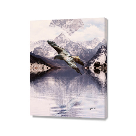 Raptor Over A Lake (16"W x 20"H x 1.5"D)