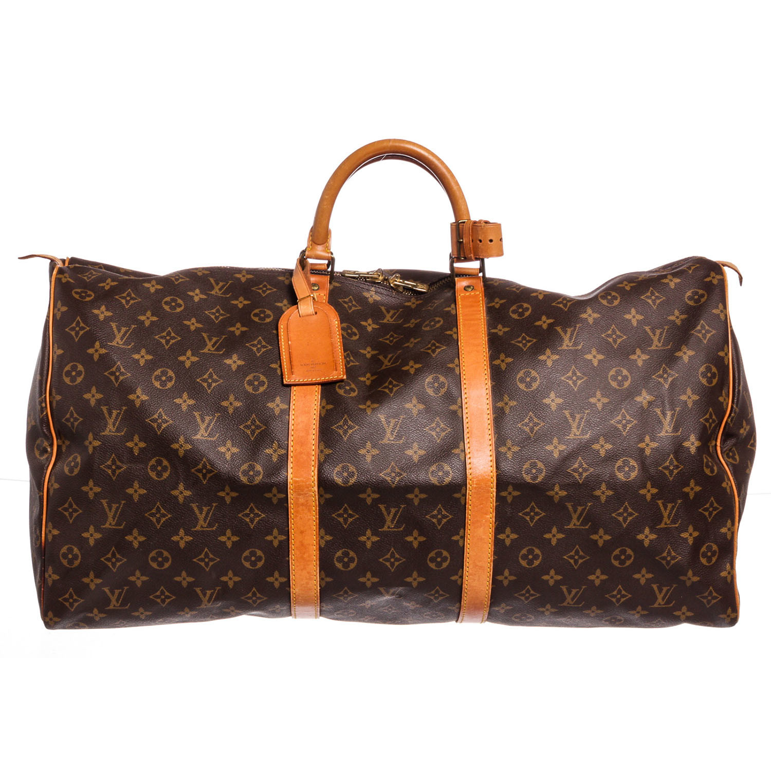 Brown Monogram Coated Canvas & Vachetta Leather Vintage Keepall 60  Bandouliere