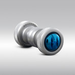 .55 Caliber Round Self-Retaining Cufflinks // Matte Inox + Polished Blue