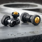 .55 Caliber Round Self-Retaining Cufflinks // Matte Carbon + Polished Gold