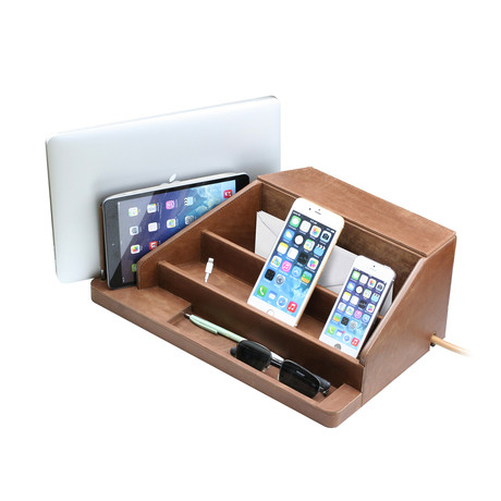Premium Leather All-In-One Charging Station + 6-Outlet AC Power Strip