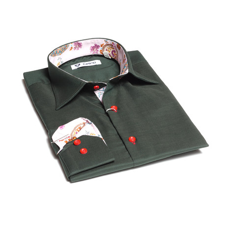 Reversible Cuff Button-Down Shirt // Dark Green + Colorful Paisley (3XL)