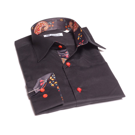 Reversible Cuff Button-Down Shirt // Black + Floral (S)