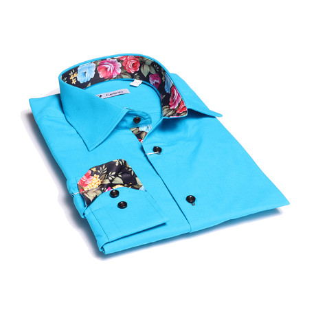 Reversible Cuff Button-Down Shirt // Turquoise Blue + Floral (XL)