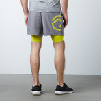 Double Layered Sports Shorts + Phone Pocket // Light Grey (L)