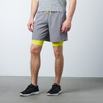 Double Layered Sports Shorts + Phone Pocket // Light Grey (L)