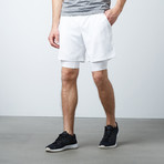 Double Layered Sports Shorts + Phone Pocket // White (XL)