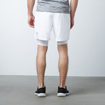 Double Layered Sports Shorts + Phone Pocket // White (XL)