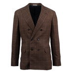 Modica Windowpane Wool Blend Double Breasted Suit // Brown (Euro: 48)