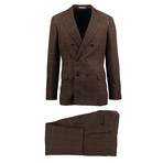Modica Windowpane Wool Blend Double Breasted Suit // Brown (Euro: 46)