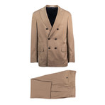 Carrara Herringbone Wool Blend Double Breasted Suit // Brown (Euro: 46)