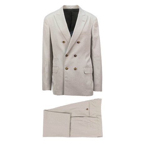 Imola Cotton Blend Double Breasted Suit // Beige (Euro: 46)