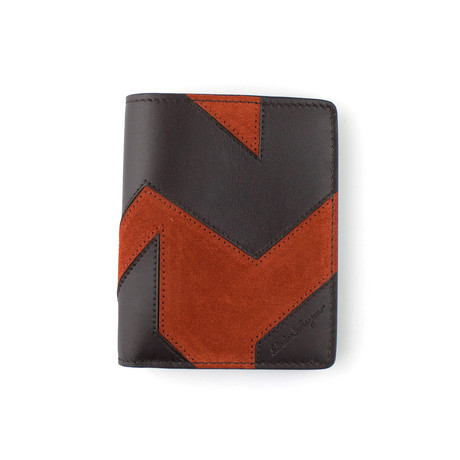 Zigzag Calfskin + Suede Patchwork Breast Pocket Wallet
