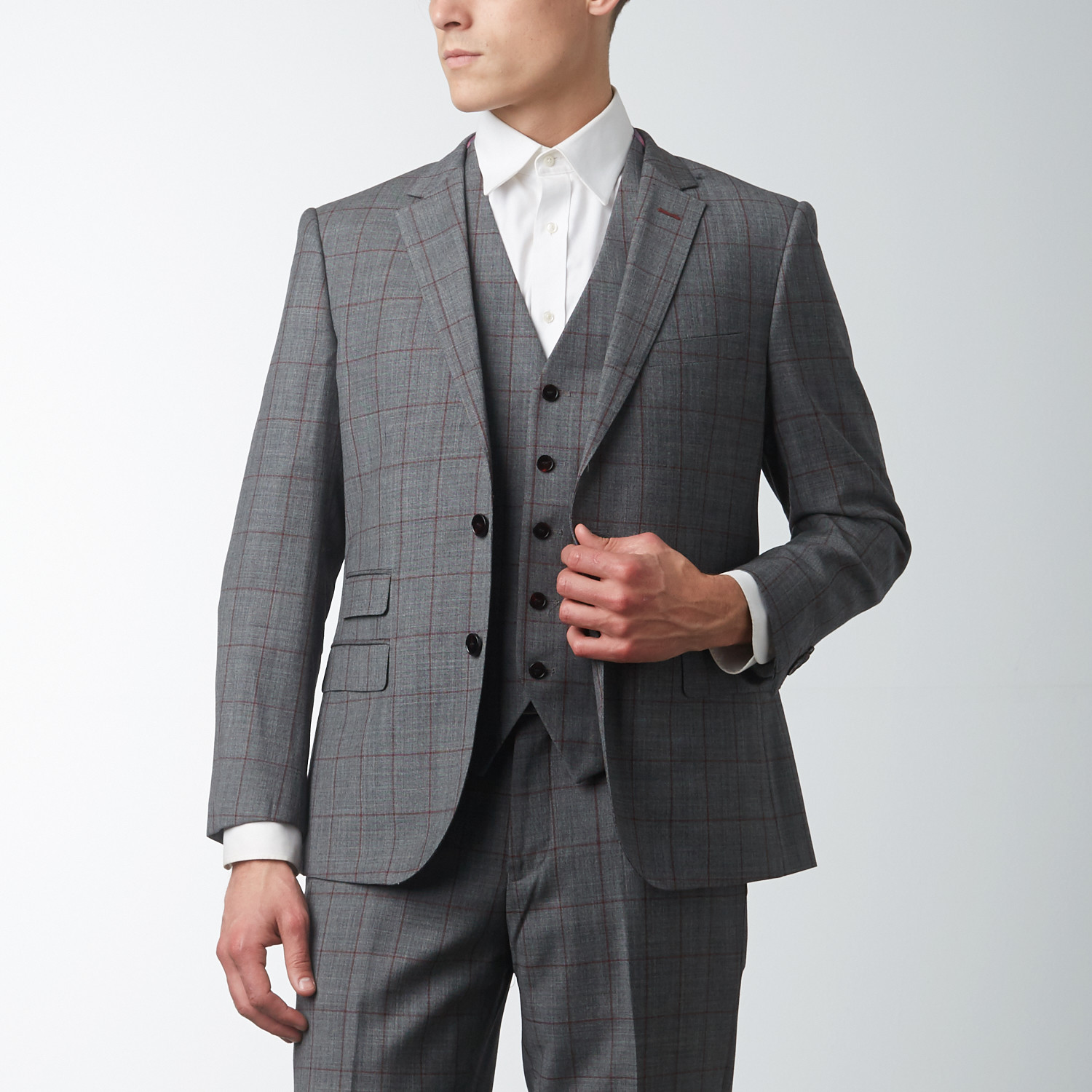 Slim Fit 3 Piece Windowpane Suit // Gray (US: 38S) - Bella Vita - Touch ...
