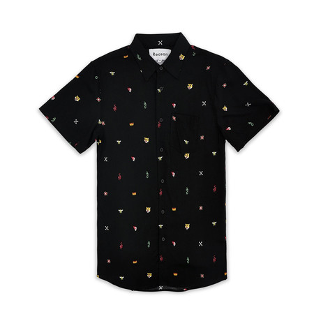Crossbones Print Woven Shirt // Black (S)