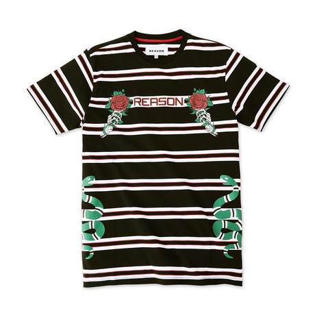 Bones + Roses Stripe Tee // Black (XS)