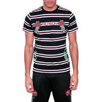 Bones + Roses Stripe Tee // Black (XS)