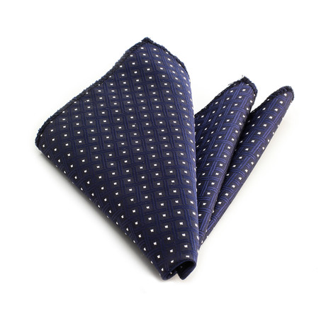 Square Pattern Silk Handkerchief + Gift Box // Blue + White