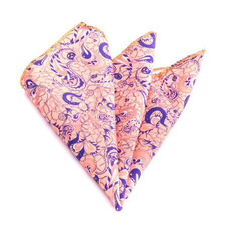 Paisley Silk Handkerchief + Gift Box // Salmon + Blue