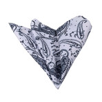 Paisley Silk Handkerchief + Gift Box // White + Navy + Blue