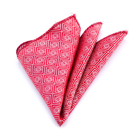 Snowflake Pattern Silk Handkerchief + Gift Box // Red + White