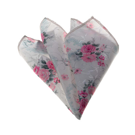 Floral Pattern Silk Handkerchief + Gift Box // Rose + White