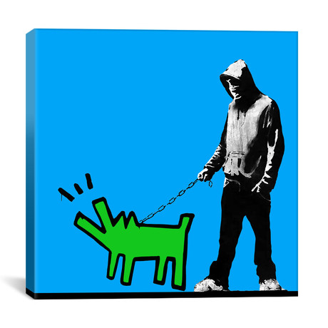 Choose Your Weapon Keith Haring Dog (Blue Color) // Banksy (18"W x 18"H x 0.75"D)