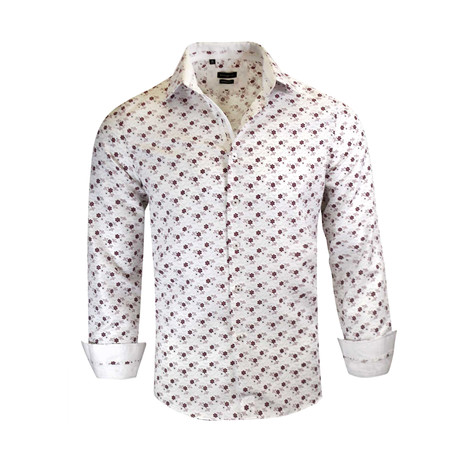 Charles Modern Fit Long-Sleeve Dress Shirt // White + Red (S)