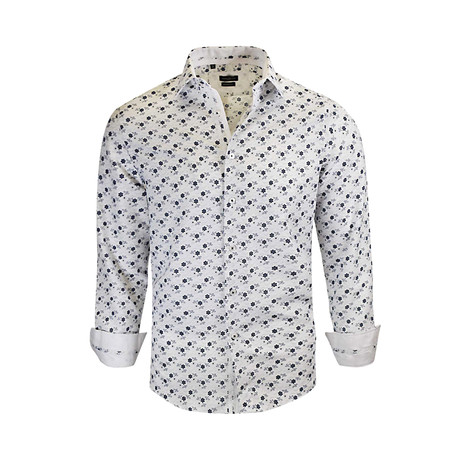 Michael Modern Fit Long-Sleeve Dress Shirt // White + Navy (S)