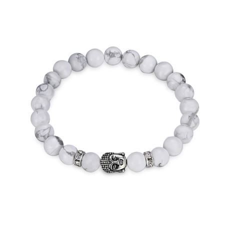 White Marble + Silver Buddha Classic Chakra Bracelet