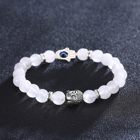 White Marble Hamsa + Silver Buddha Chakra Bracelet