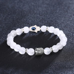 White Marble Hamsa + Silver Buddha Chakra Bracelet
