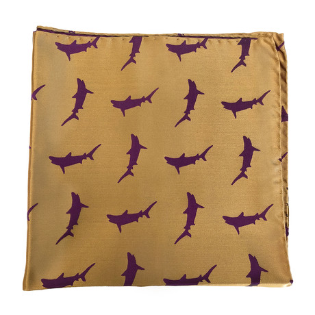 Shark Pocket Square // Purple + Gold
