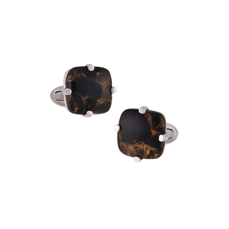 Square Copper Obsidian Cufflinks // Black