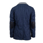 Silk + Leather Detail Quilted Jacket // Blue (Euro: 50)