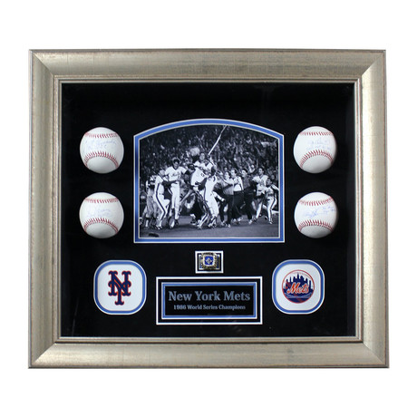 NY Mets 1986 WS Championship Shadowbox + Signed Baseballs + Replica Ring